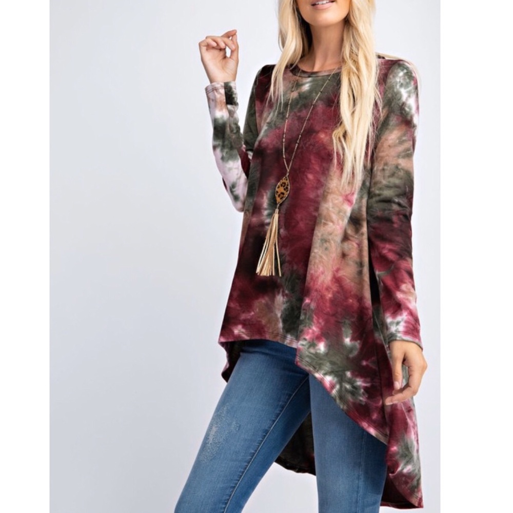 Last 1️⃣ Olive & Burgundy French Terry Tie-Dye Top - Picture 3 of 6